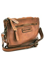 HillBurry Leather bags - Hillburry Shoulder Bag-Clutch with compartements Washed Leather cognac