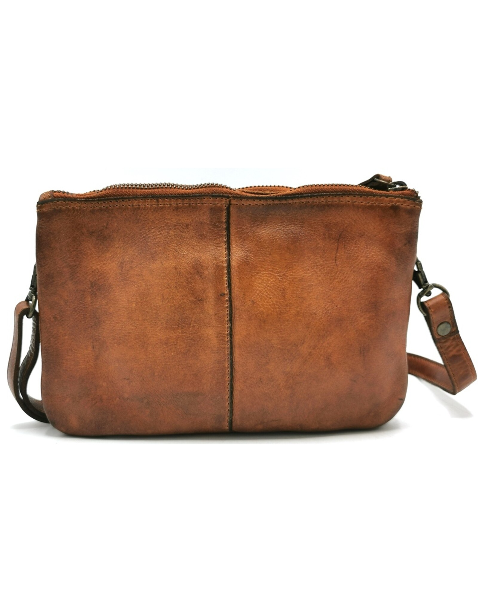 HillBurry Leren tassen - Hillburry Schoudertas-Clutch met vakjes Gewassen Leer cognac