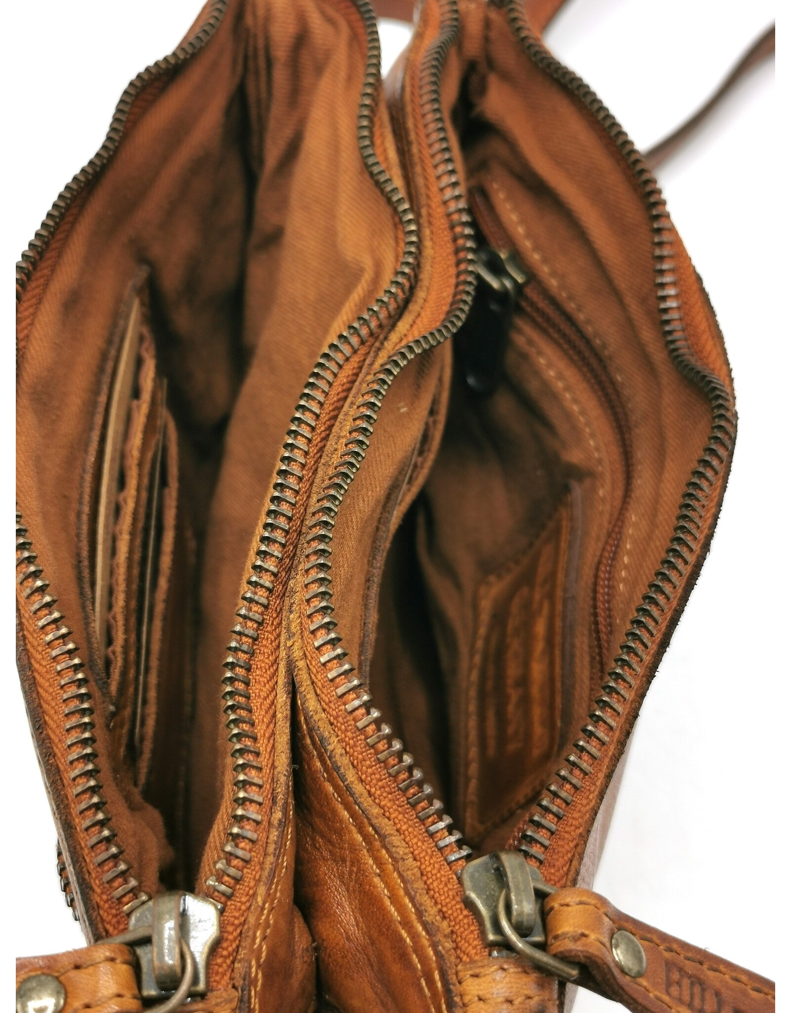 HillBurry Leren tassen - Hillburry Schoudertas-Clutch met vakjes Gewassen Leer cognac