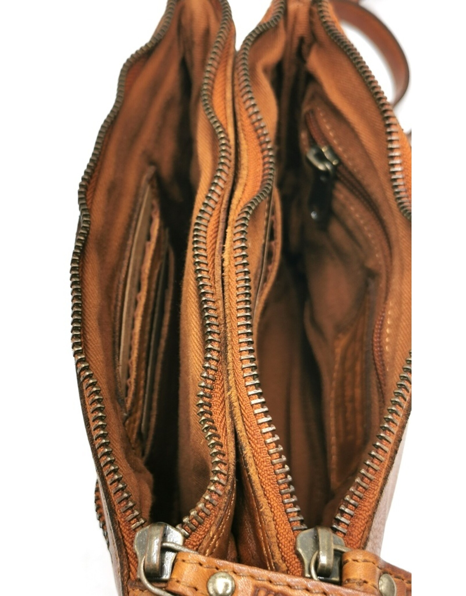 HillBurry Leren tassen - Hillburry Schoudertas-Clutch met vakjes Gewassen Leer cognac