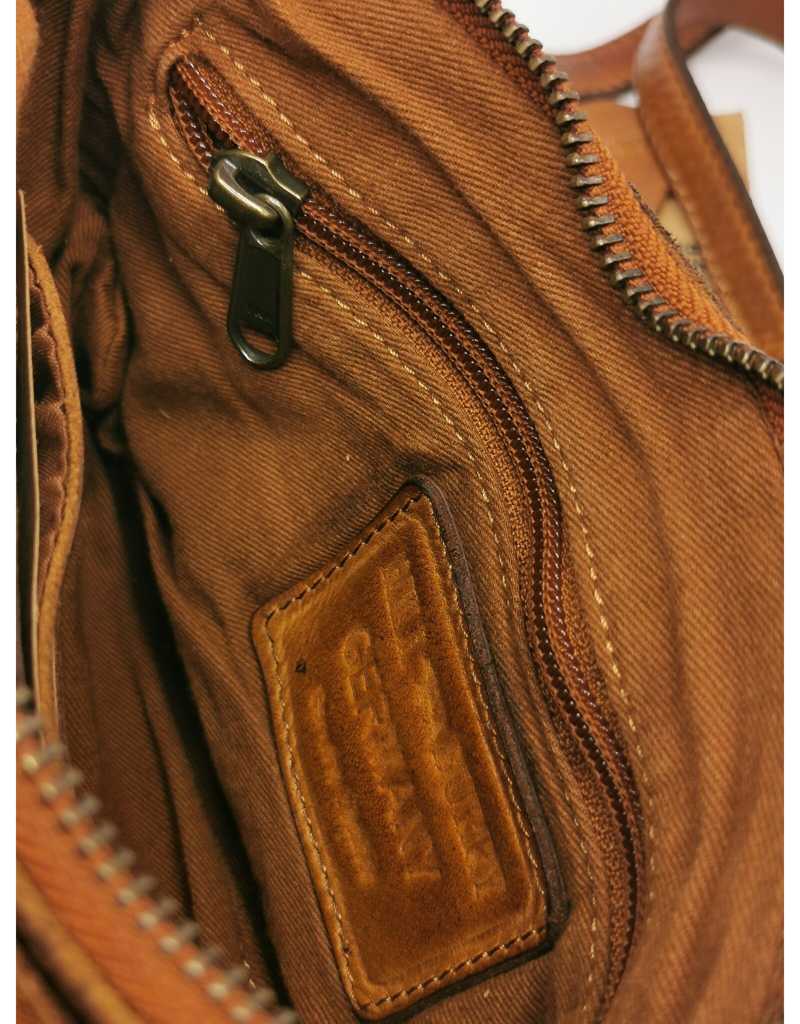 HillBurry Leren tassen - Hillburry Schoudertas-Clutch met vakjes Gewassen Leer cognac