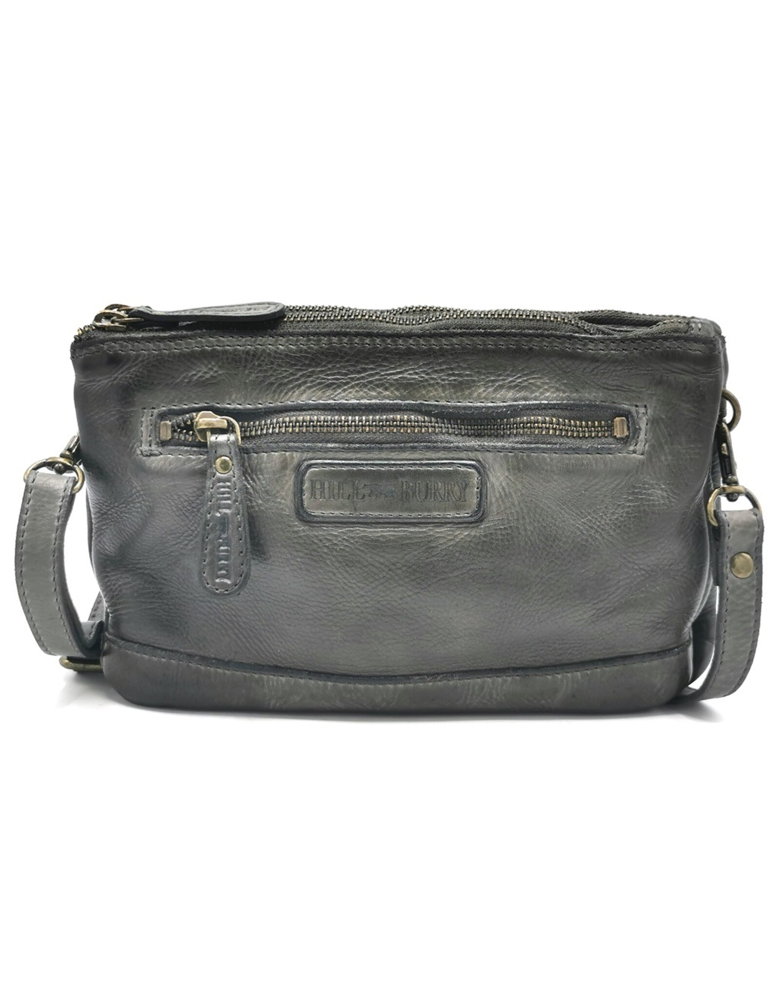 HillBurry Leather bags - Hillburry Shoulder Bag-Clutch with compartements Washed Leather d.grei