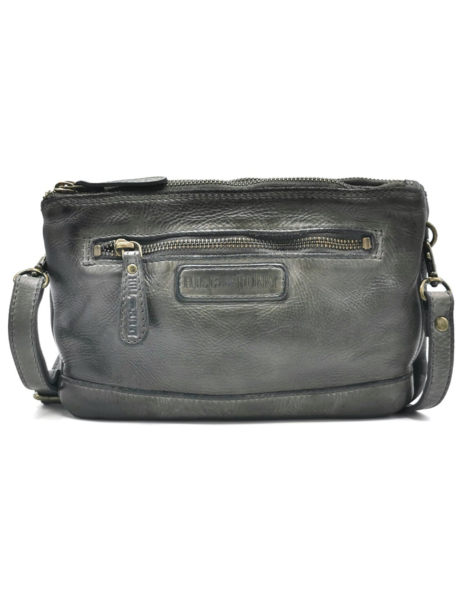 HillBurry Leren tassen - Hillburry Schoudertas-Clutch met vakjes Gewassen Leer d.grijs