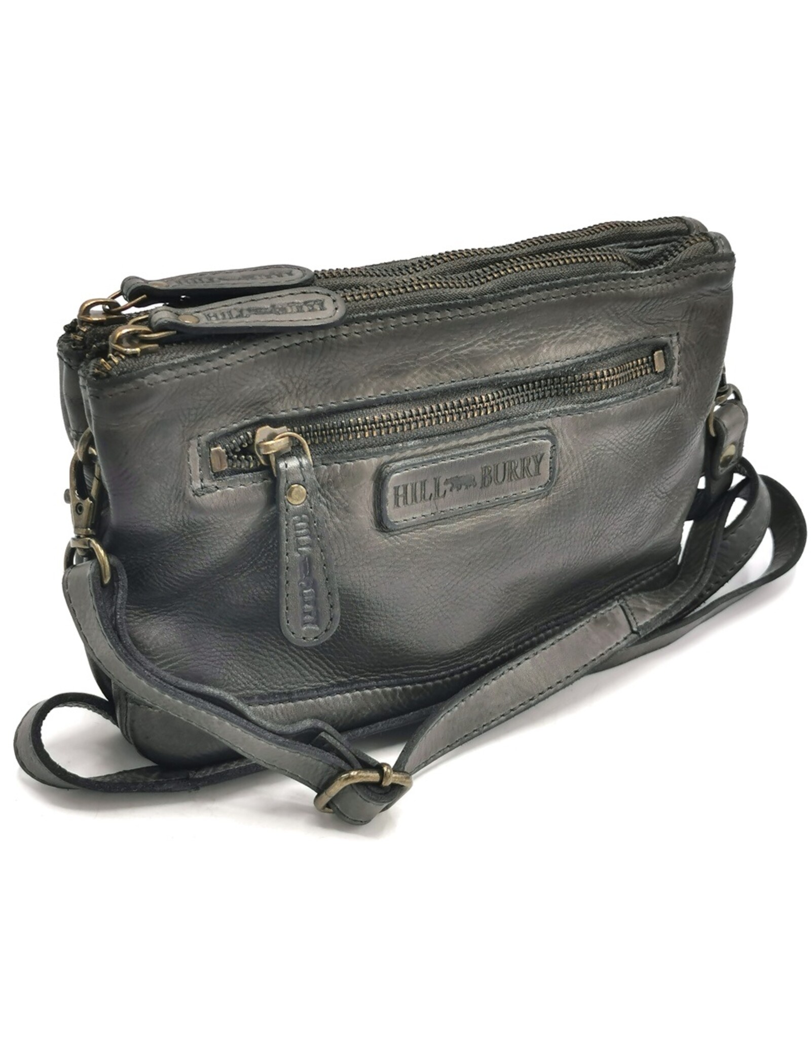 HillBurry Leren tassen - Hillburry Schoudertas-Clutch met vakjes Gewassen Leer d.grijs
