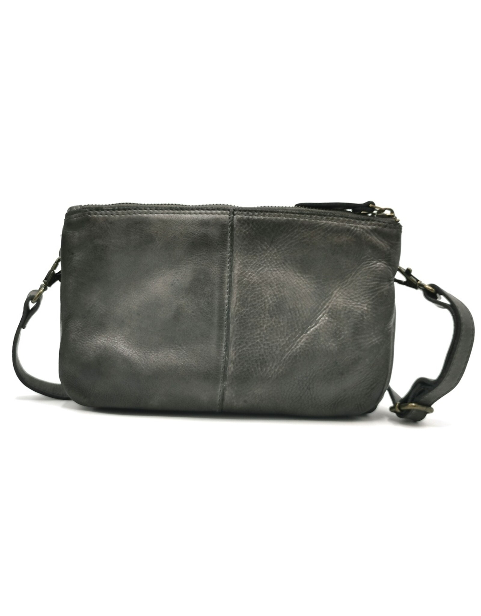 HillBurry Leather bags - Hillburry Shoulder Bag-Clutch with compartements Washed Leather d.grei