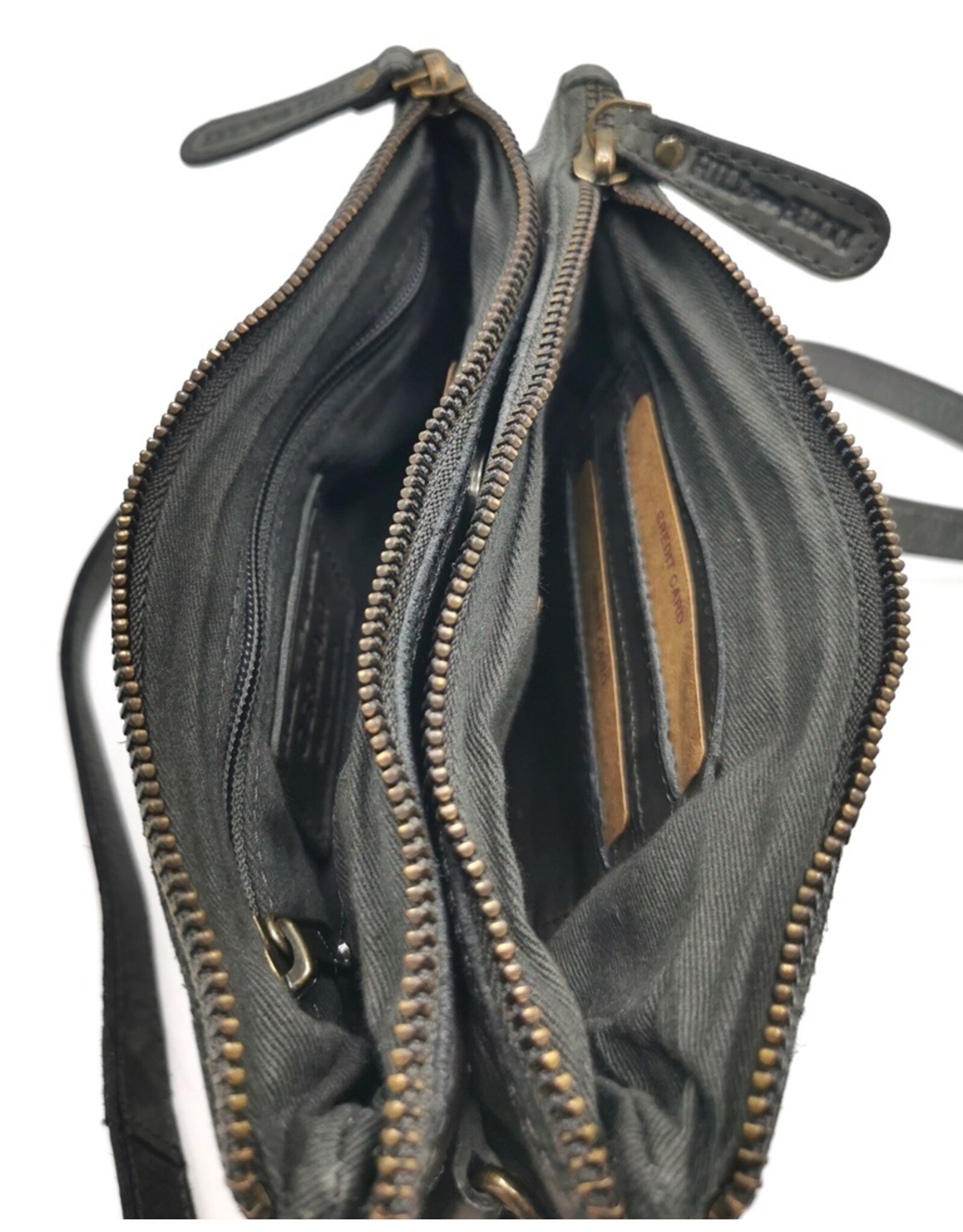 HillBurry Leren tassen - Hillburry Schoudertas-Clutch met vakjes Gewassen Leer d.grijs