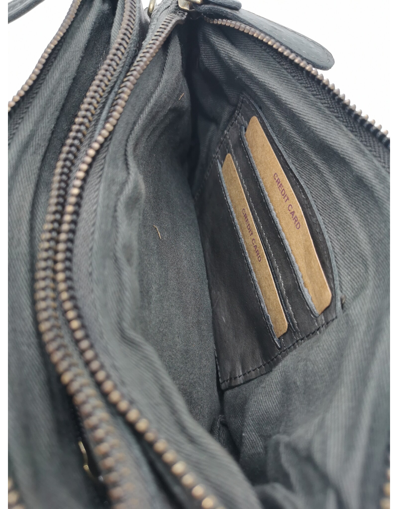 HillBurry Leren tassen - Hillburry Schoudertas-Clutch met vakjes Gewassen Leer d.grijs