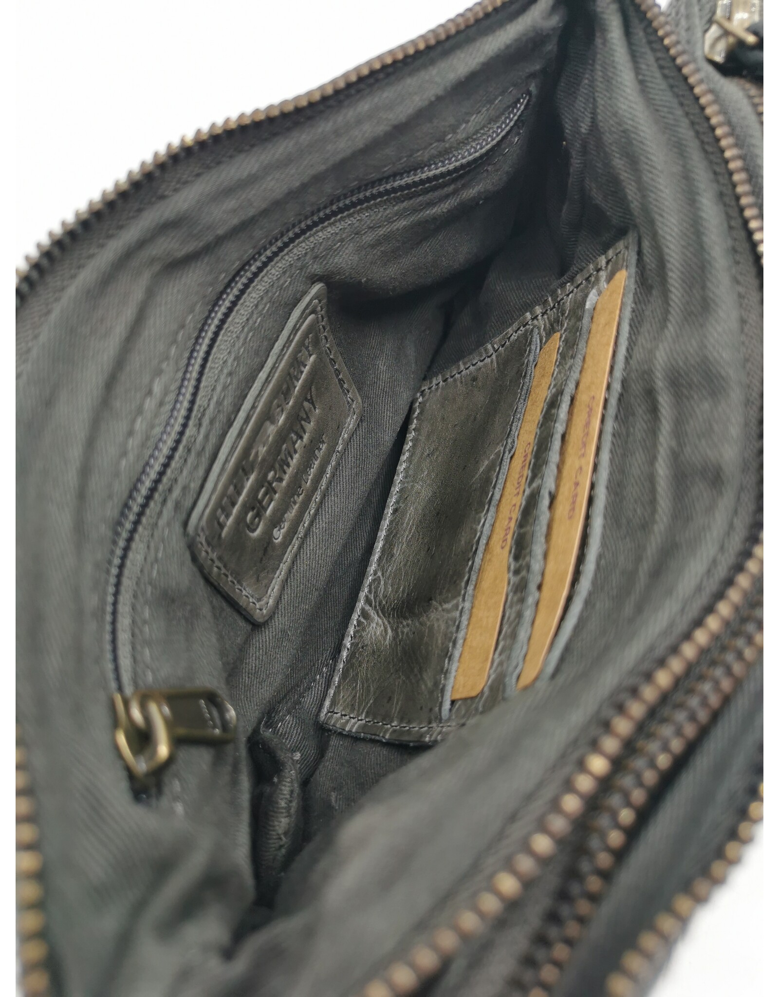 HillBurry Leren tassen - Hillburry Schoudertas-Clutch met vakjes Gewassen Leer d.grijs