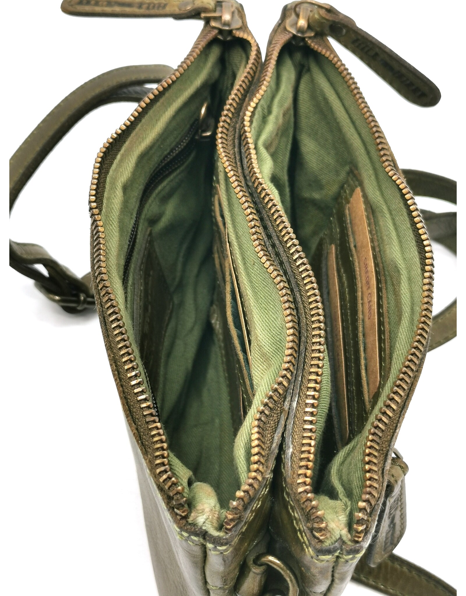 HillBurry Leather bags - Hillburry Shoulder Bag-Clutch with compartements Washed Leather green