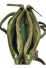 HillBurry Leren tassen - Hillburry Schoudertas-Clutch met vakjes Gewassen Leer groen