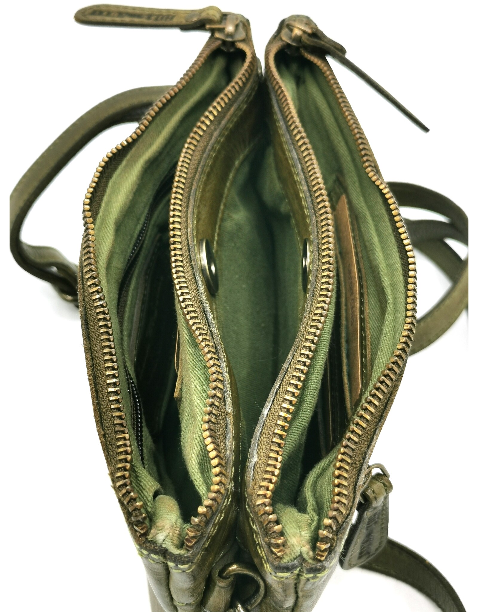 HillBurry Leather bags - Hillburry Shoulder Bag-Clutch with compartements Washed Leather green