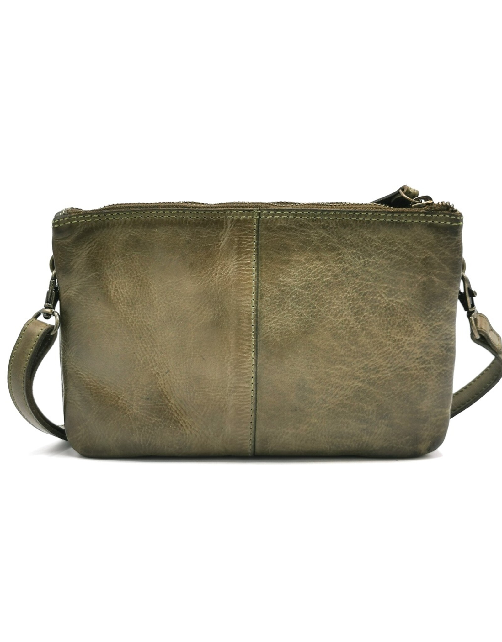 HillBurry Leren tassen - Hillburry Schoudertas-Clutch met vakjes Gewassen Leer groen