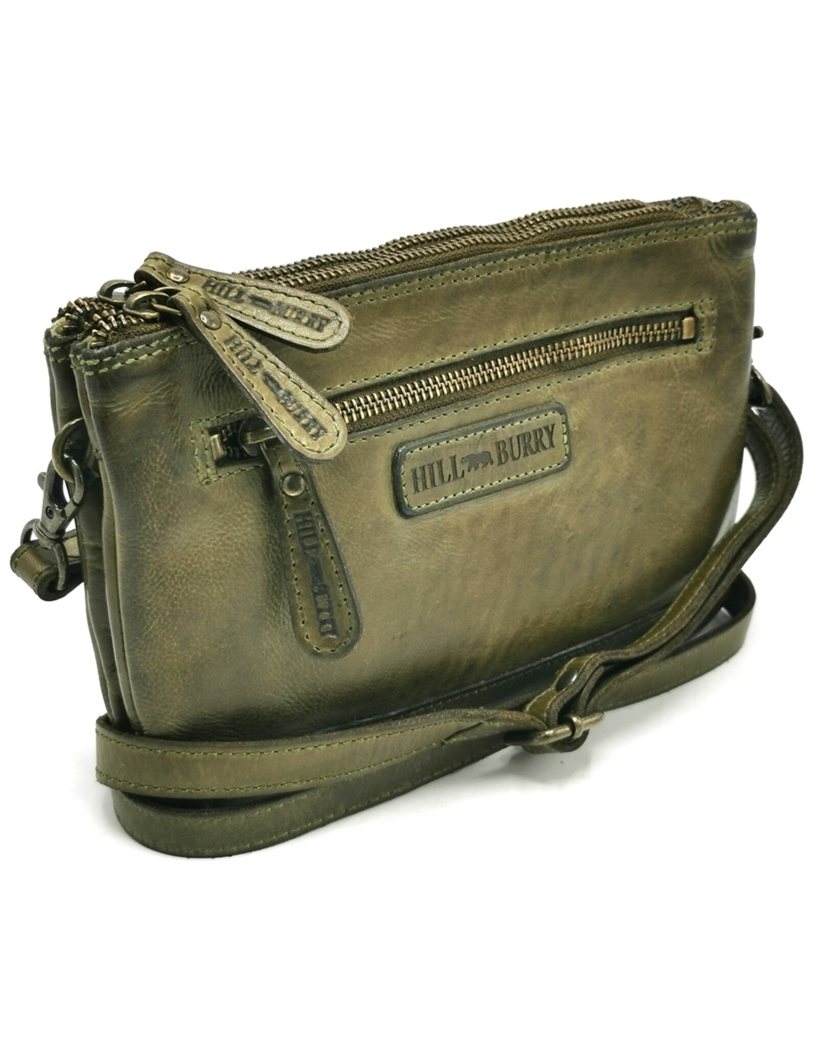 HillBurry Leather bags - Hillburry Shoulder Bag-Clutch with compartements Washed Leather green