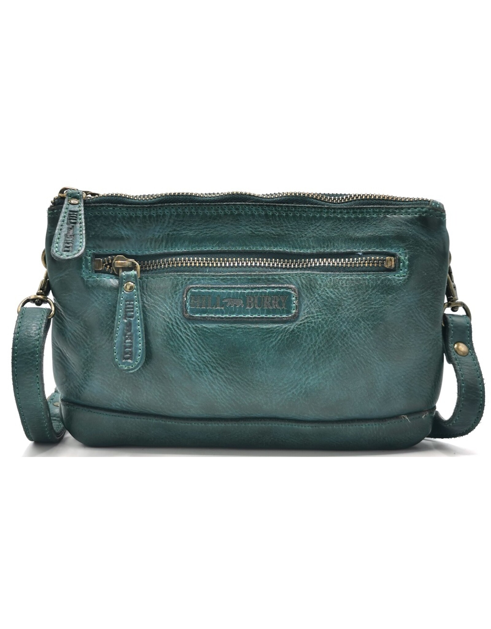 HillBurry Leren tassen - Hillburry Schoudertas-Clutch met vakjes Gewassen Leer petroleum