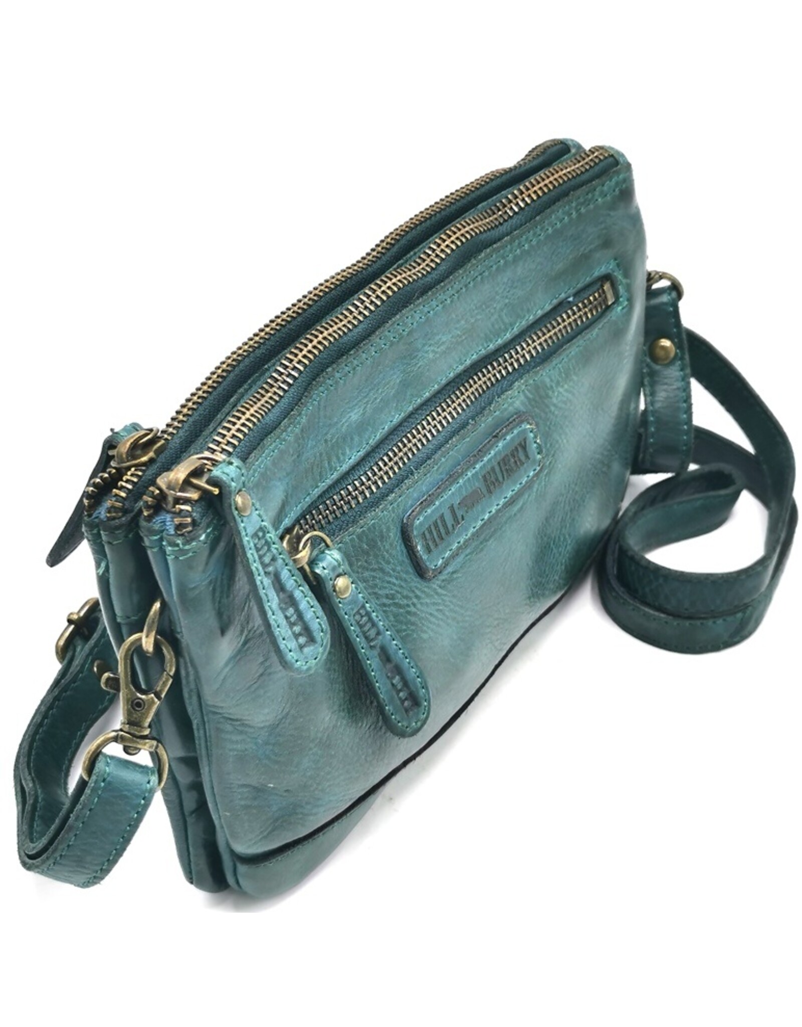 HillBurry Leren tassen - Hillburry Schoudertas-Clutch met vakjes Gewassen Leer petroleum