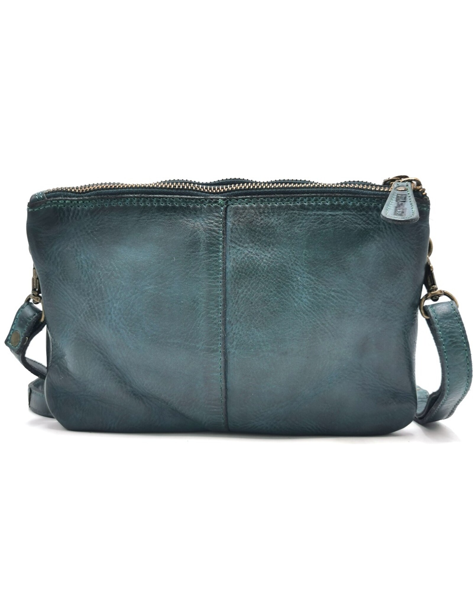 HillBurry Leren tassen - Hillburry Schoudertas-Clutch met vakjes Gewassen Leer petroleum