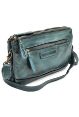 HillBurry Leather bags - Hillburry Shoulder Bag-Clutch with compartements Washed Leather petrol