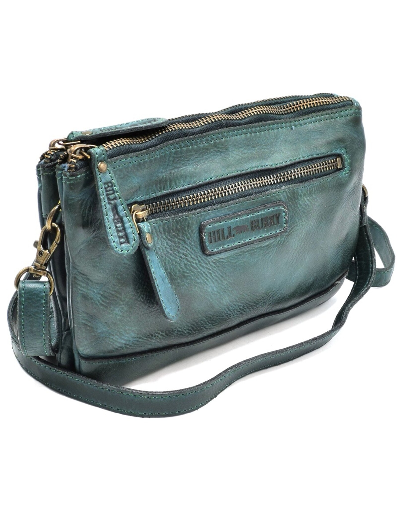 HillBurry Leren tassen - Hillburry Schoudertas-Clutch met vakjes Gewassen Leer petroleum