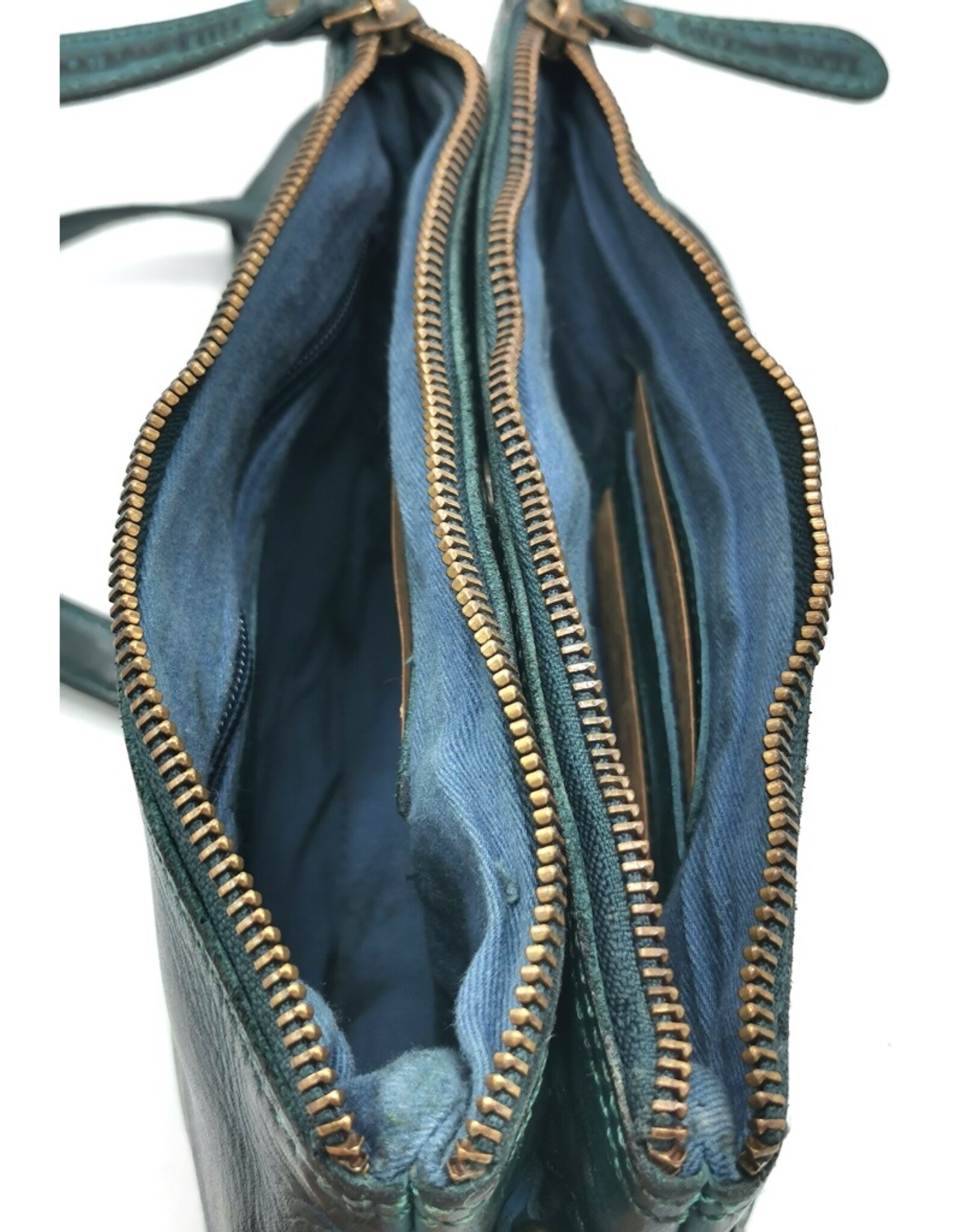 HillBurry Leather bags - Hillburry Shoulder Bag-Clutch with compartements Washed Leather petrol