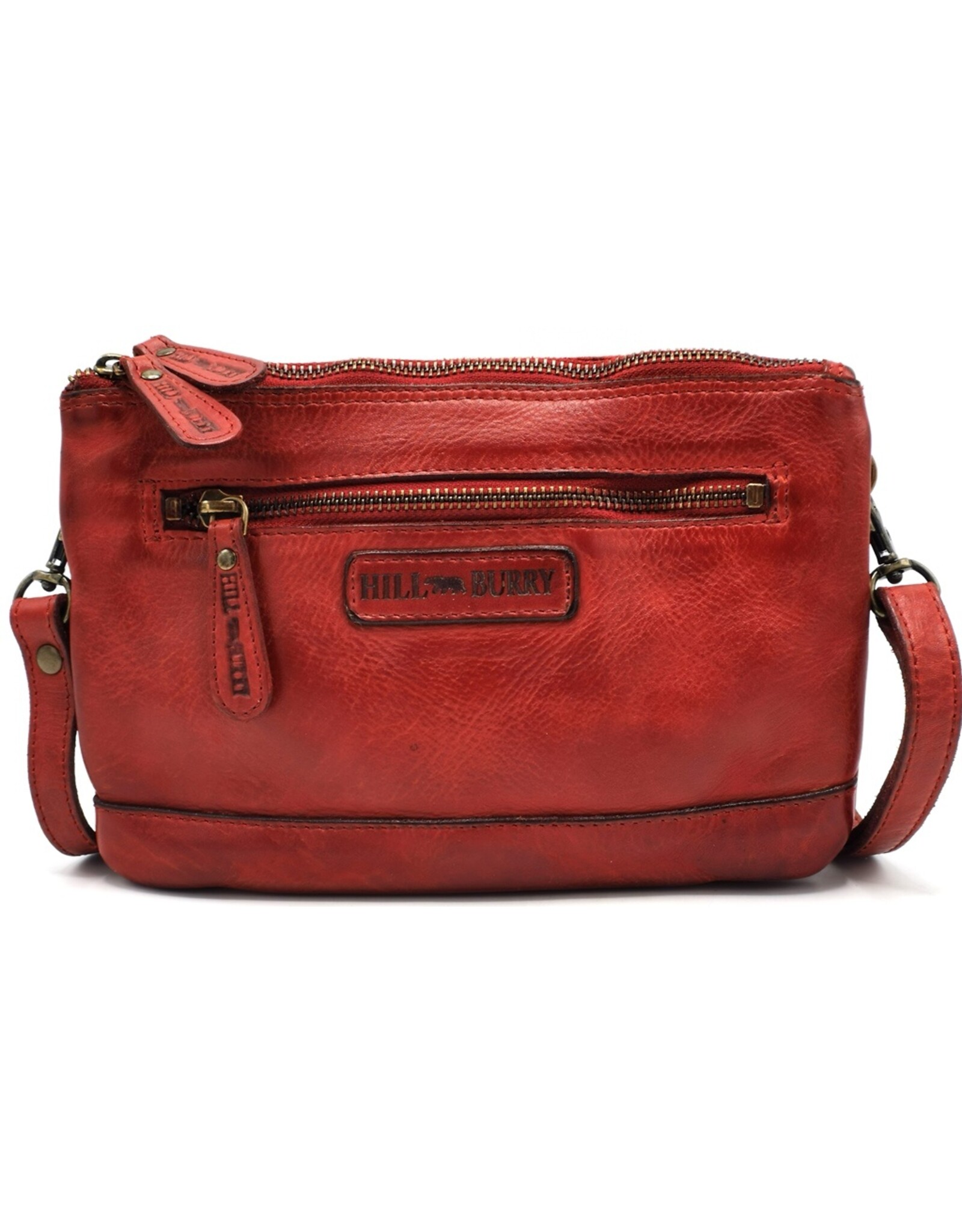 HillBurry Leren tassen - Hillburry Schoudertas-Clutch met vakjes Gewassen Leer rood