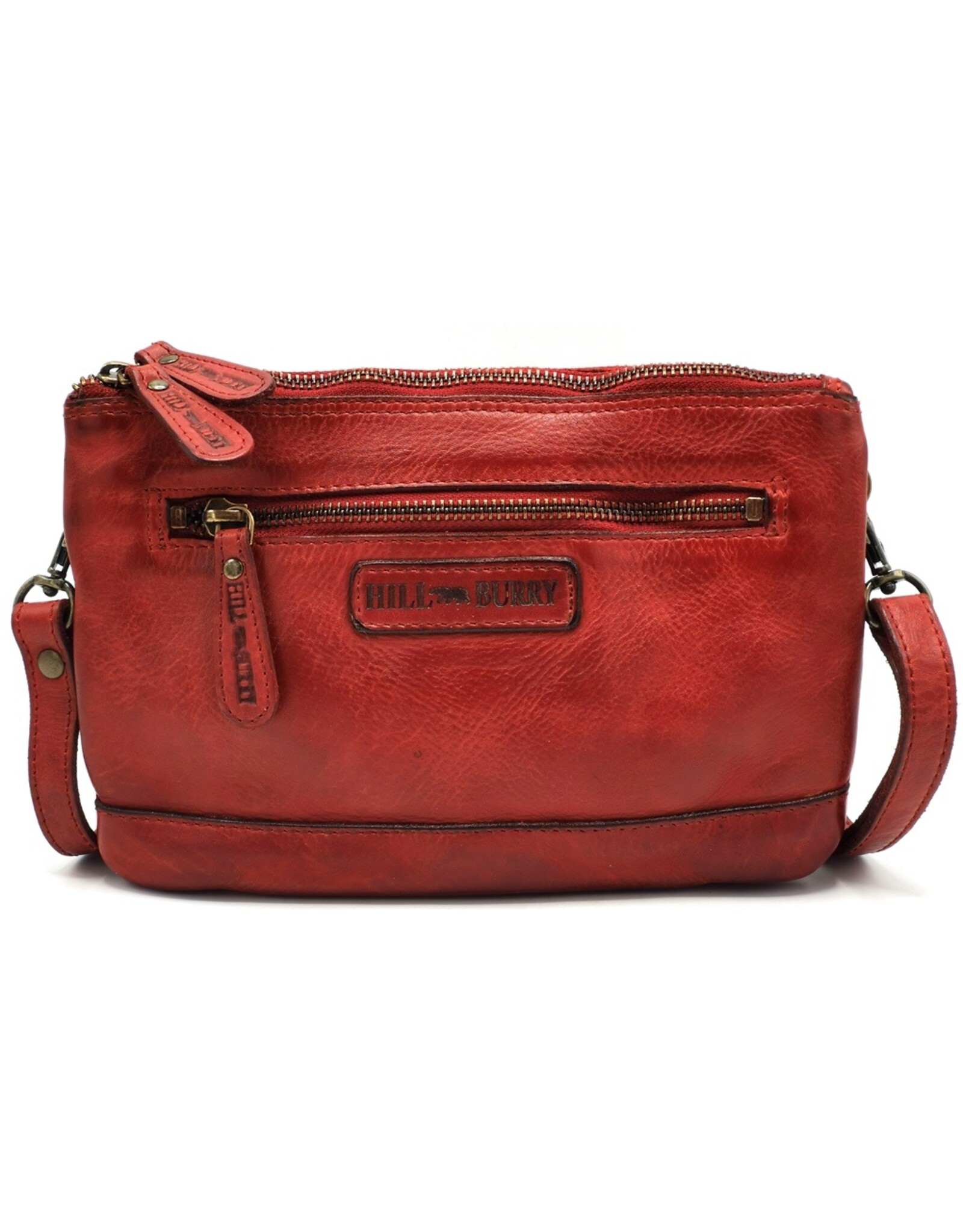 HillBurry Leren tassen - Hillburry Schoudertas-Clutch met vakjes Gewassen Leer rood