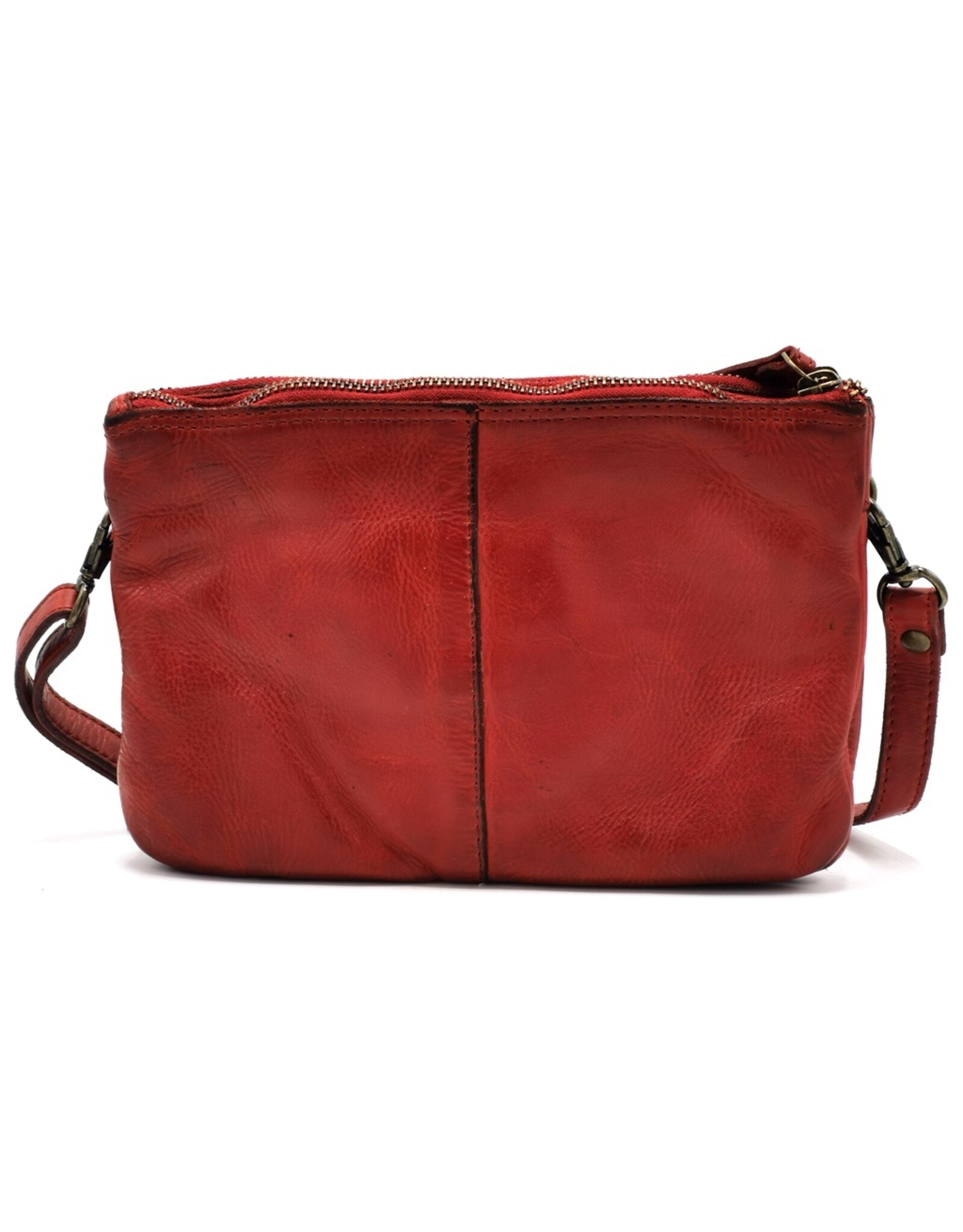 HillBurry Leren tassen - Hillburry Schoudertas-Clutch met vakjes Gewassen Leer rood