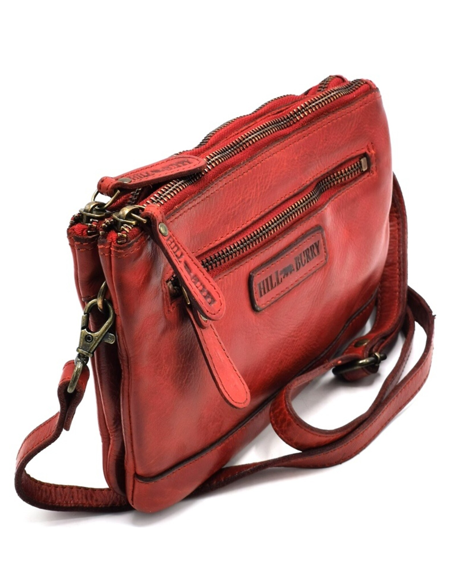 HillBurry Leren tassen - Hillburry Schoudertas-Clutch met vakjes Gewassen Leer rood