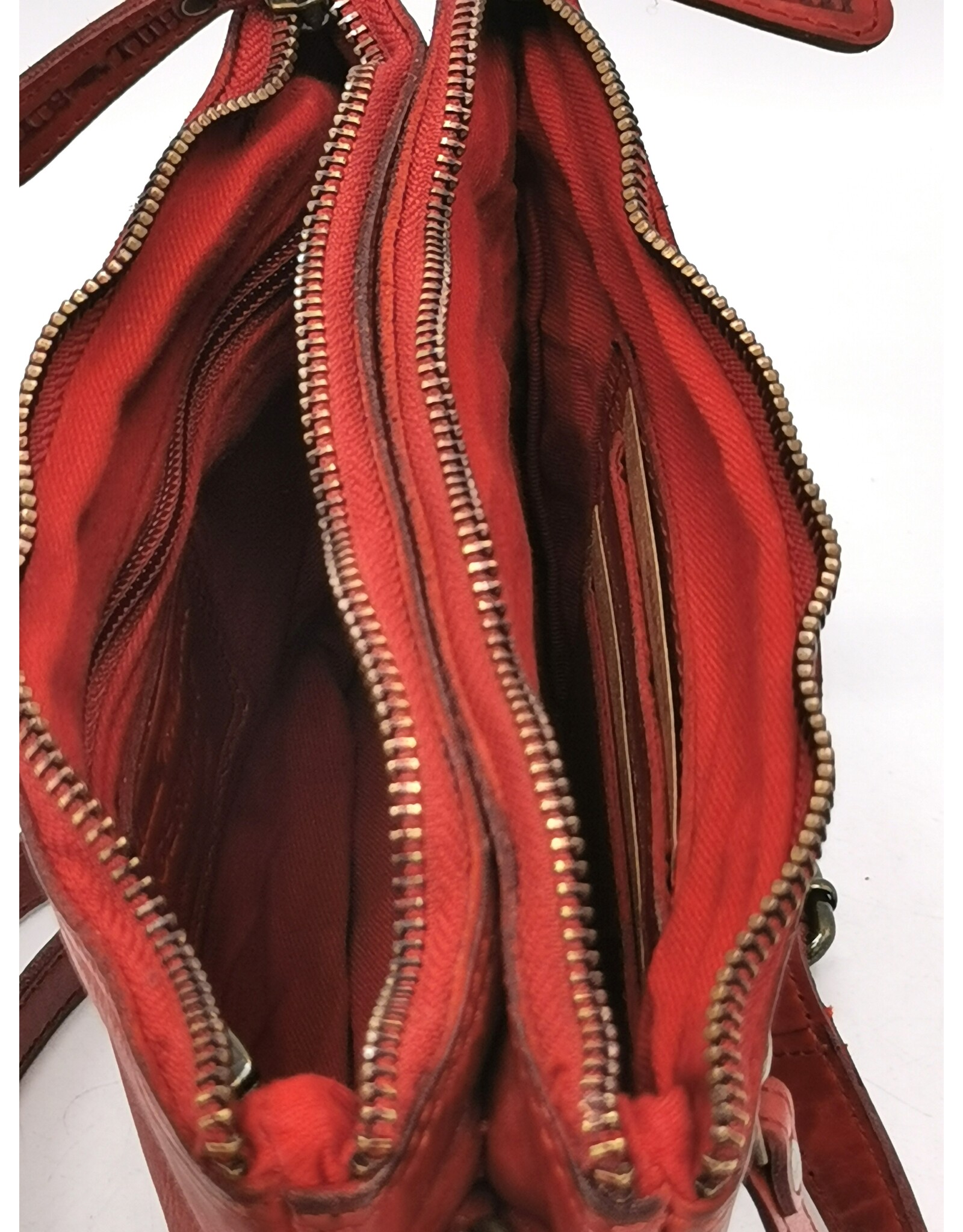 HillBurry Leren tassen - Hillburry Schoudertas-Clutch met vakjes Gewassen Leer rood