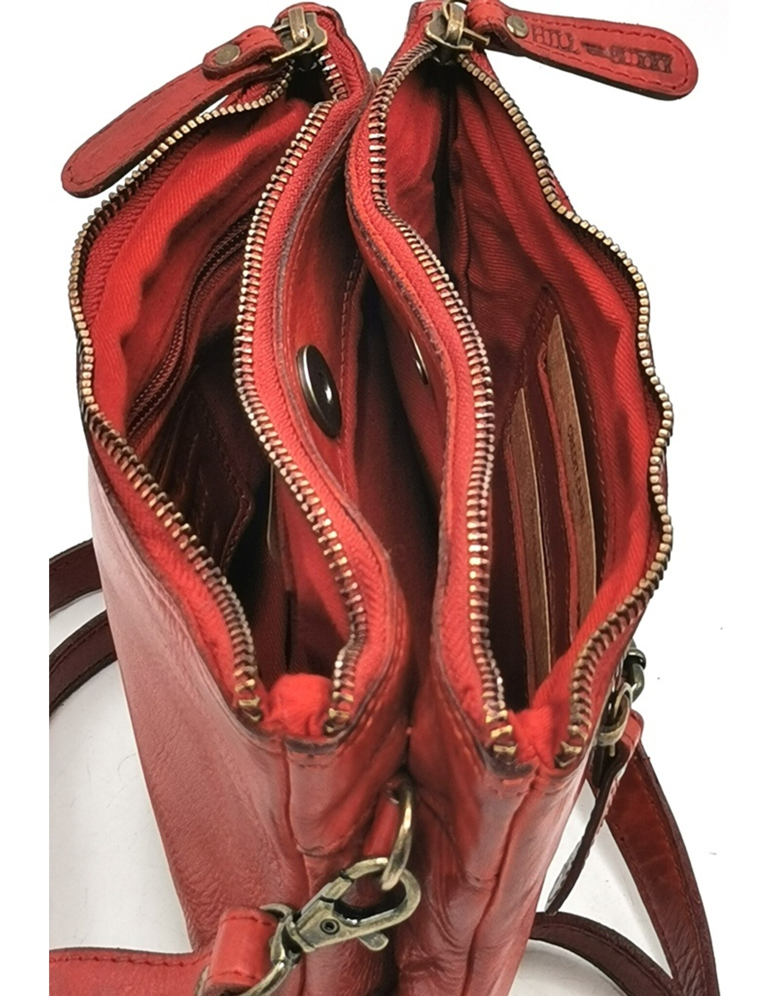 HillBurry Leren tassen - Hillburry Schoudertas-Clutch met vakjes Gewassen Leer rood