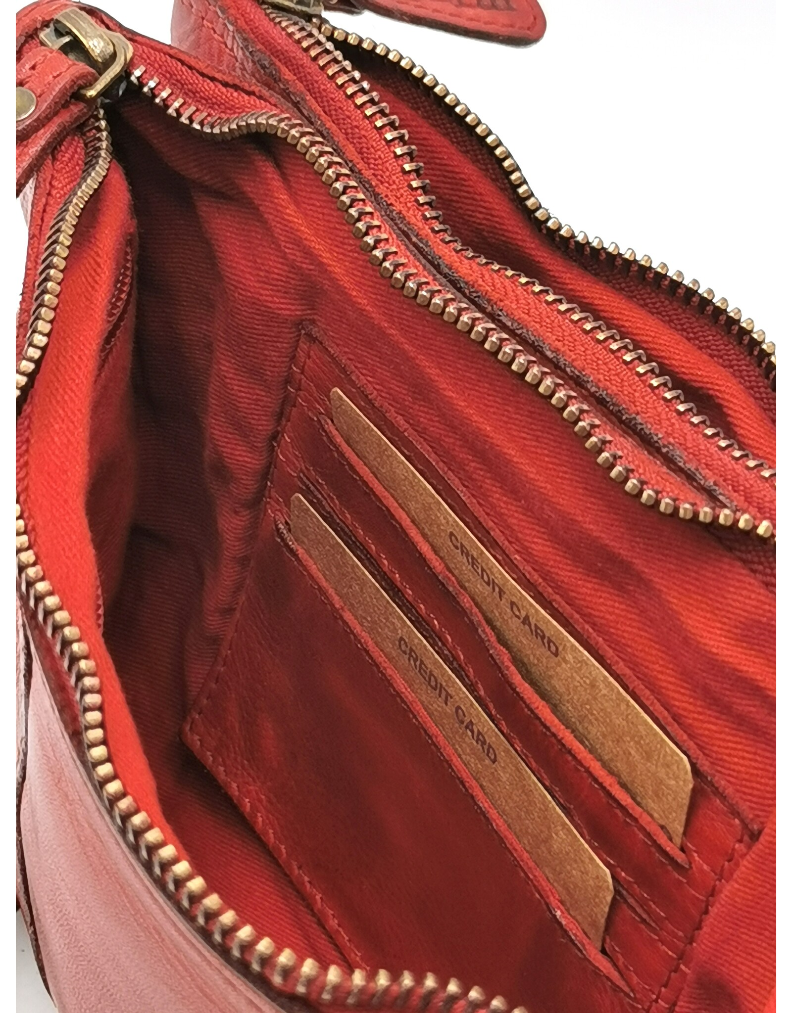 HillBurry Leren tassen - Hillburry Schoudertas-Clutch met vakjes Gewassen Leer rood