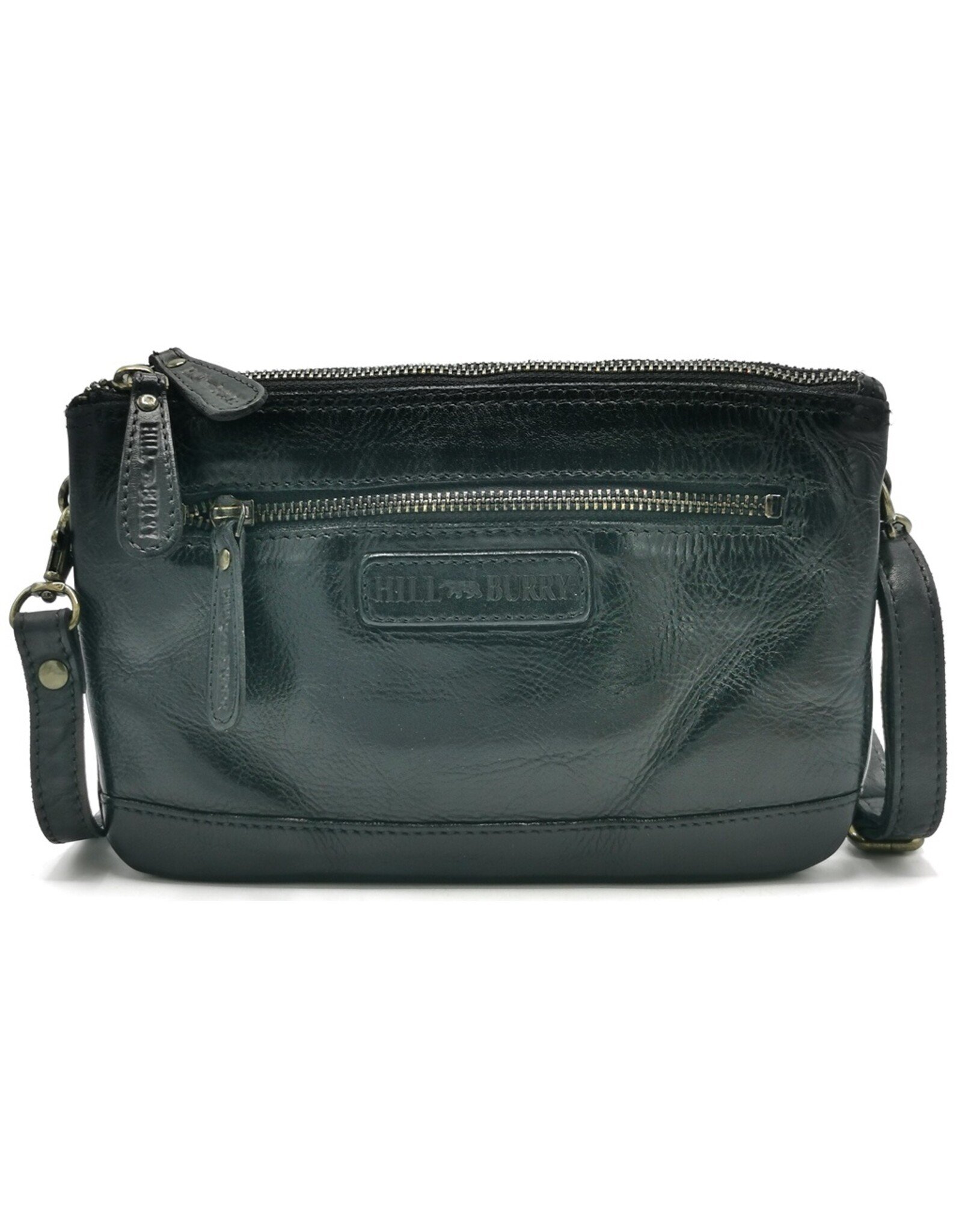 HillBurry Leren tassen - Hillburry Schoudertas-Clutch met vakjes Gewassen Leer zwart