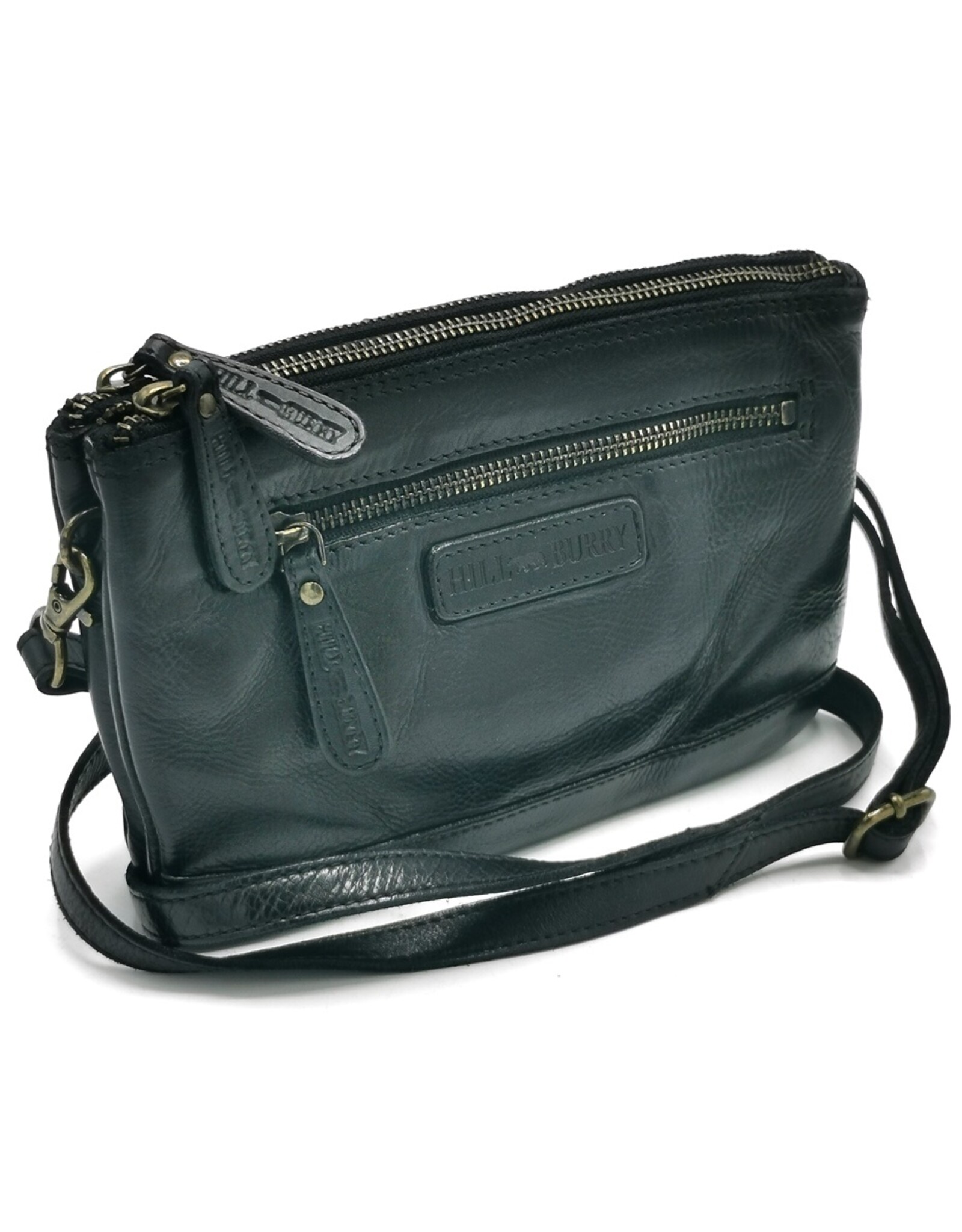 HillBurry Leather bags - Hillburry Shoulder Bag-Clutch with compartements Washed Leather black