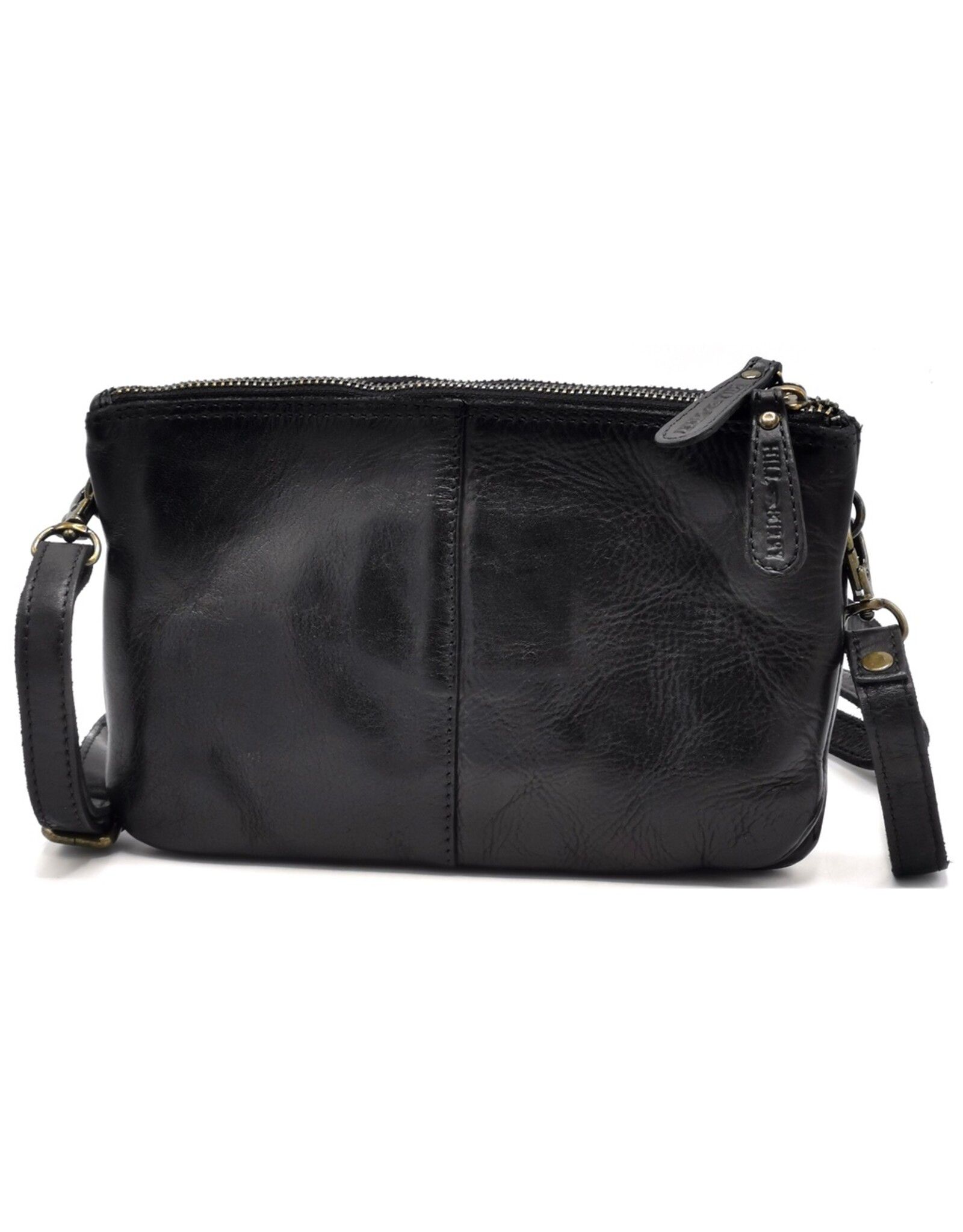 HillBurry Leather bags - Hillburry Shoulder Bag-Clutch with compartements Washed Leather black