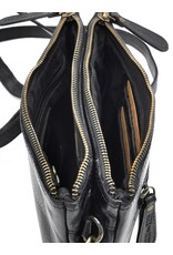HillBurry Leren tassen - Hillburry Schoudertas-Clutch met vakjes Gewassen Leer zwart
