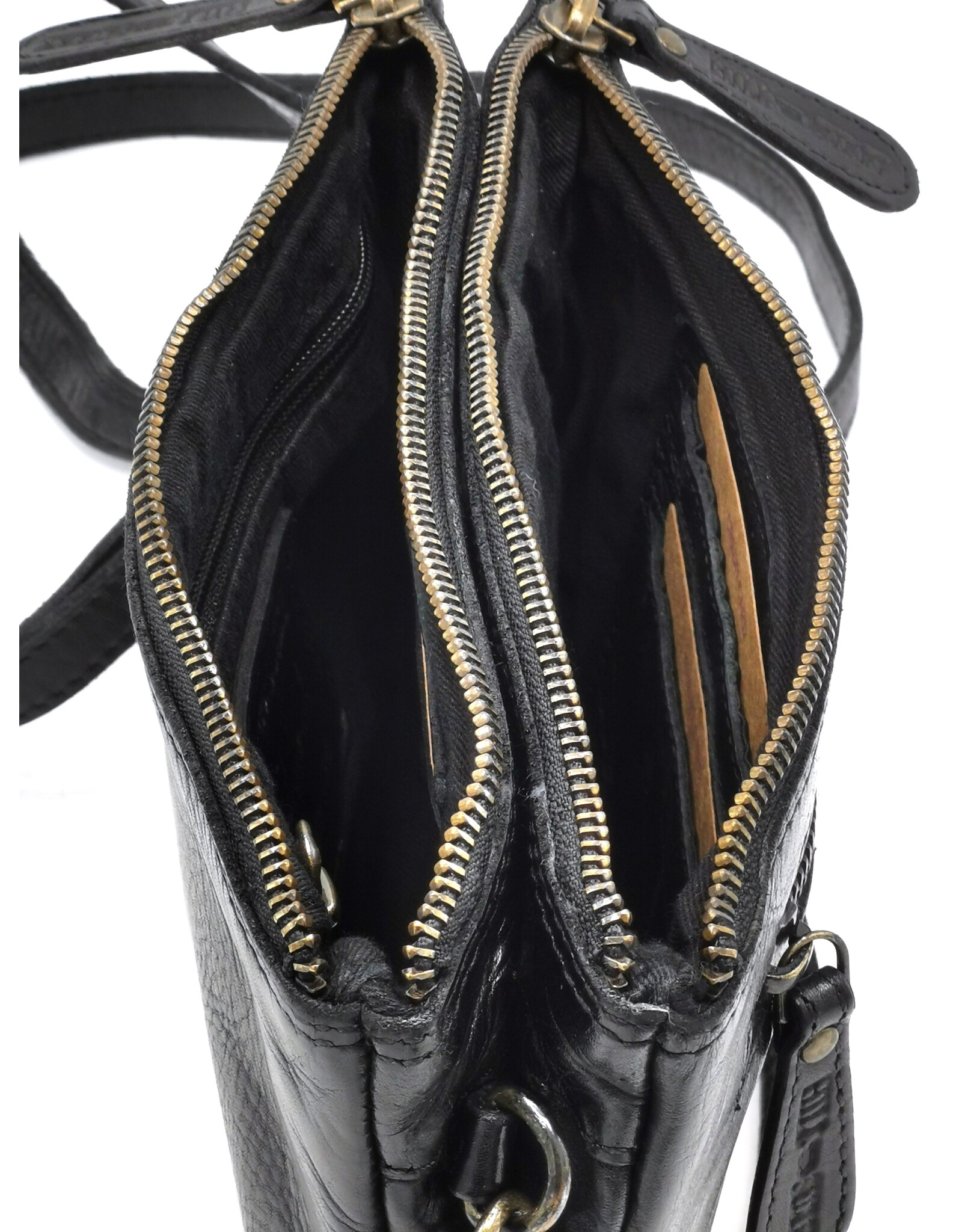 HillBurry Leather bags - Hillburry Shoulder Bag-Clutch with compartements Washed Leather black