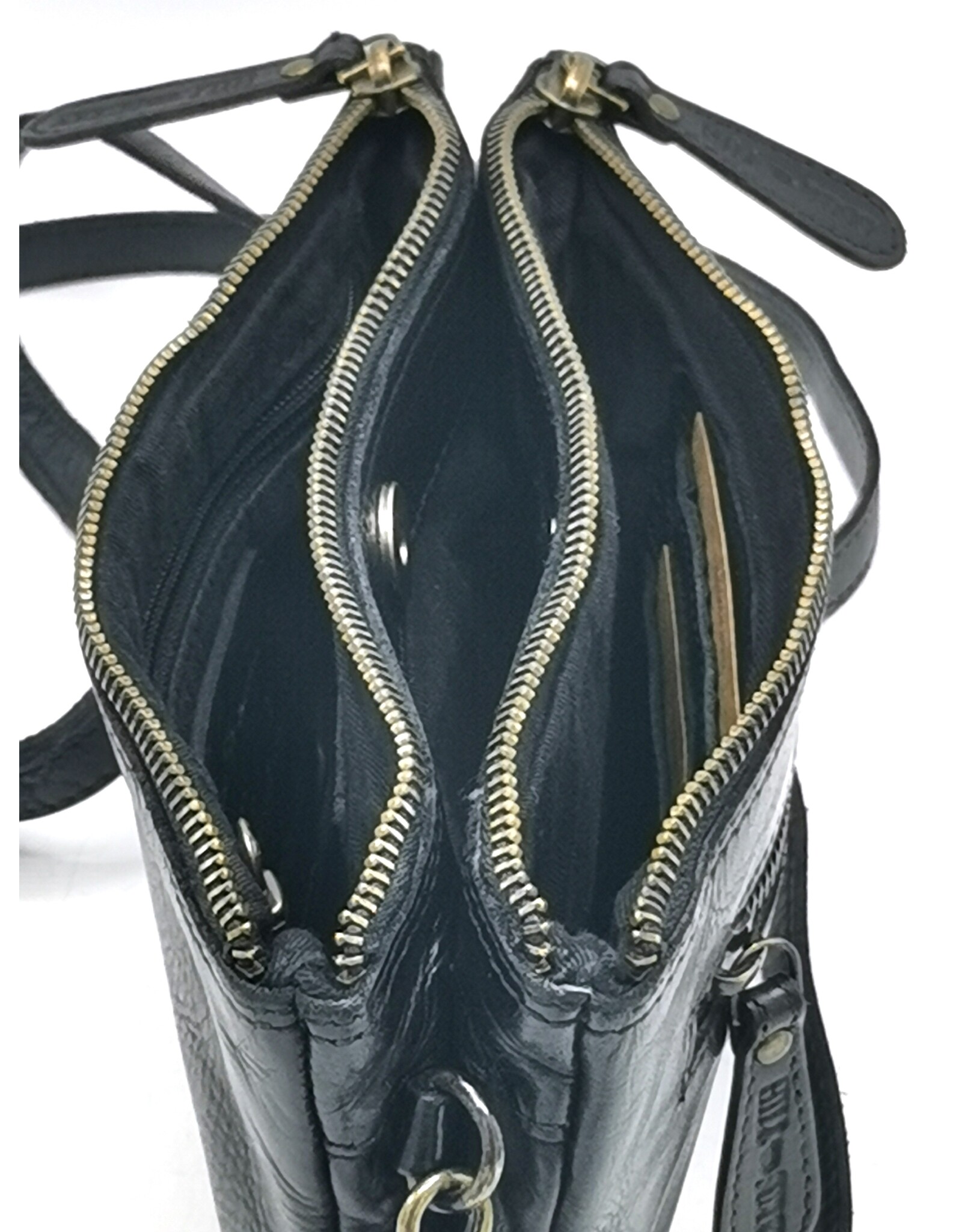 HillBurry Leren tassen - Hillburry Schoudertas-Clutch met vakjes Gewassen Leer zwart