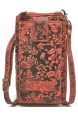 HillBurry Leather Festival bags, waist bags and belt bags - HillBurry Phone Bag-Wallet Embossed leaves red