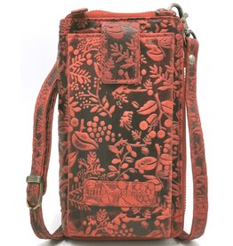 HillBurry HillBurry Phone Bag-Wallet Embossed leaves red