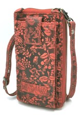 HillBurry Leather Festival bags, waist bags and belt bags - HillBurry Phone Bag-Wallet Embossed leaves red