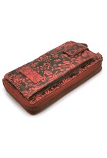 HillBurry Leather Festival bags, waist bags and belt bags - HillBurry Phone Bag-Wallet Embossed leaves red