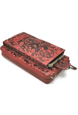 HillBurry Leather Festival bags, waist bags and belt bags - HillBurry Phone Bag-Wallet Embossed leaves red