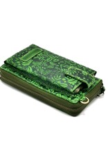 HillBurry Leren Festivaltasjes, heuptassen en riemtassen - HillBurry Telefoontas-Portemonnee Bladeren reliëf groen