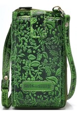 HillBurry Leren Festivaltasjes, heuptassen en riemtassen - HillBurry Telefoontas-Portemonnee Bladeren reliëf groen