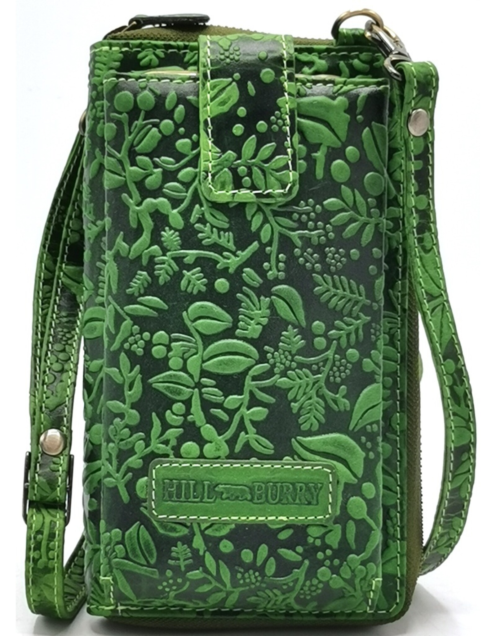 HillBurry Leren Festivaltasjes, heuptassen en riemtassen - HillBurry Telefoontas-Portemonnee Bladeren reliëf groen