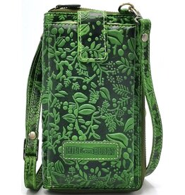 HillBurry HillBurry Phone Bag-Wallet Embossed leaves green