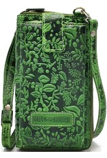 HillBurry Leren Festivaltasjes, heuptassen en riemtassen - HillBurry Telefoontas-Portemonnee Bladeren reliëf groen