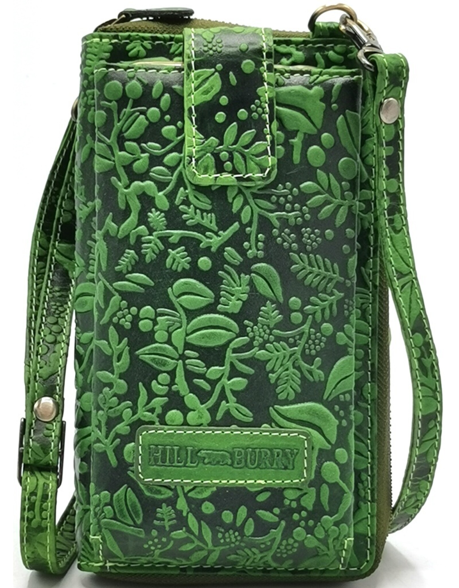 HillBurry Leren Festivaltasjes, heuptassen en riemtassen - HillBurry Telefoontas-Portemonnee Bladeren reliëf groen