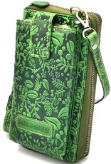 HillBurry Leren Festivaltasjes, heuptassen en riemtassen - HillBurry Telefoontas-Portemonnee Bladeren reliëf groen