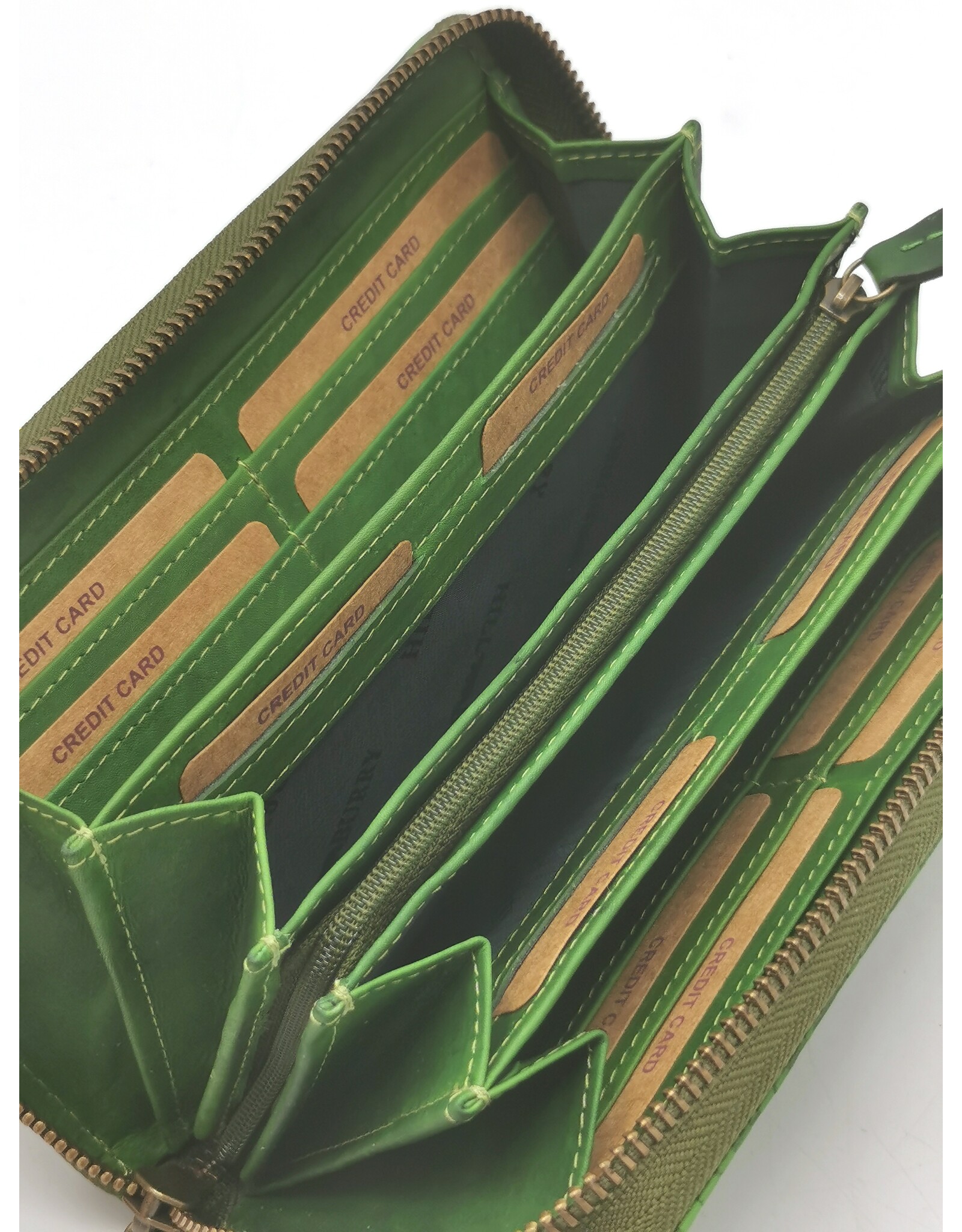 HillBurry Leren Festivaltasjes, heuptassen en riemtassen - HillBurry Telefoontas-Portemonnee Bladeren reliëf groen