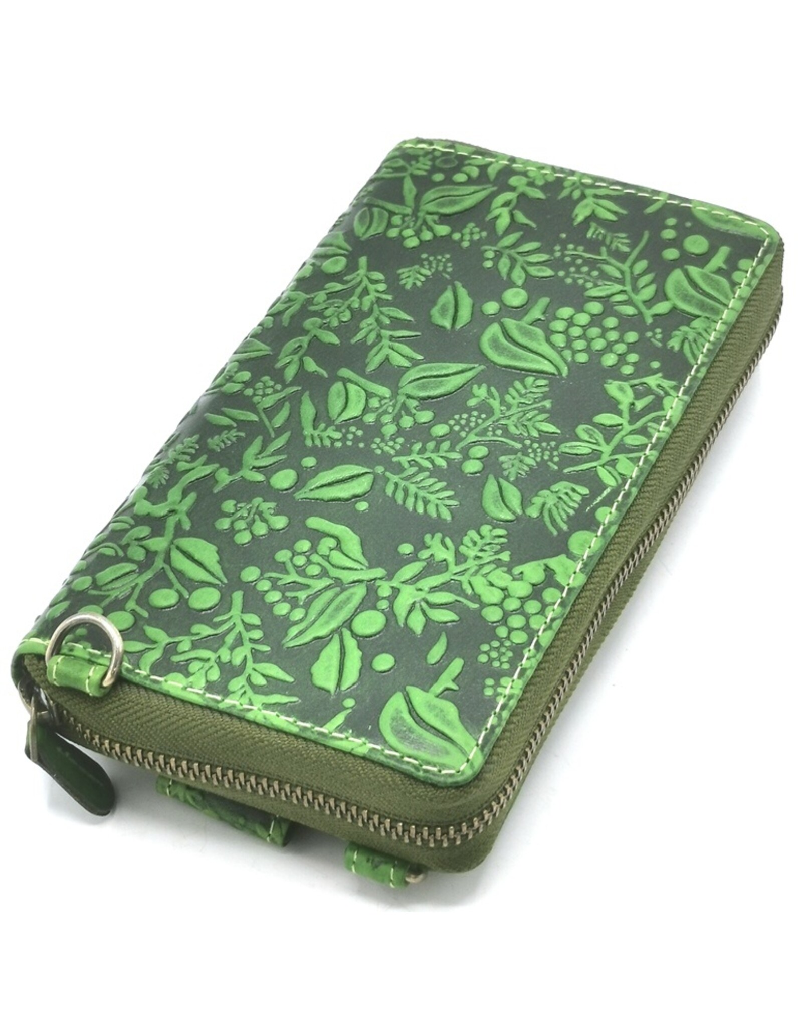 HillBurry Leren Festivaltasjes, heuptassen en riemtassen - HillBurry Telefoontas-Portemonnee Bladeren reliëf groen
